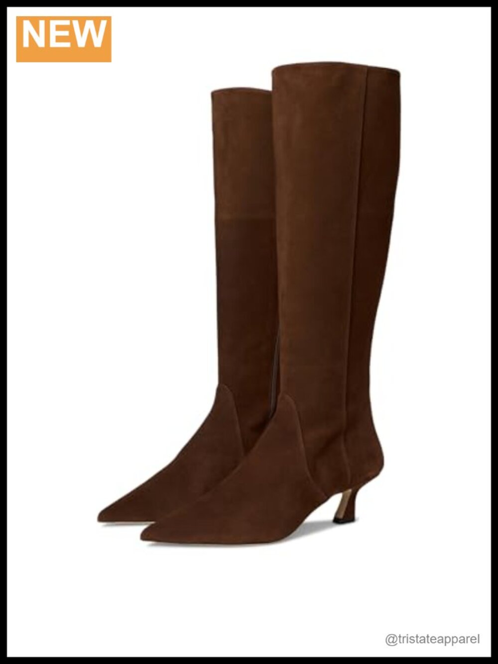 Knee-High Leather Zip Boots Equestrian Kitten Heel